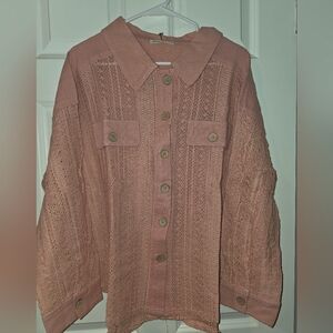 Women's Rose Pink Button Down Lace Shirt